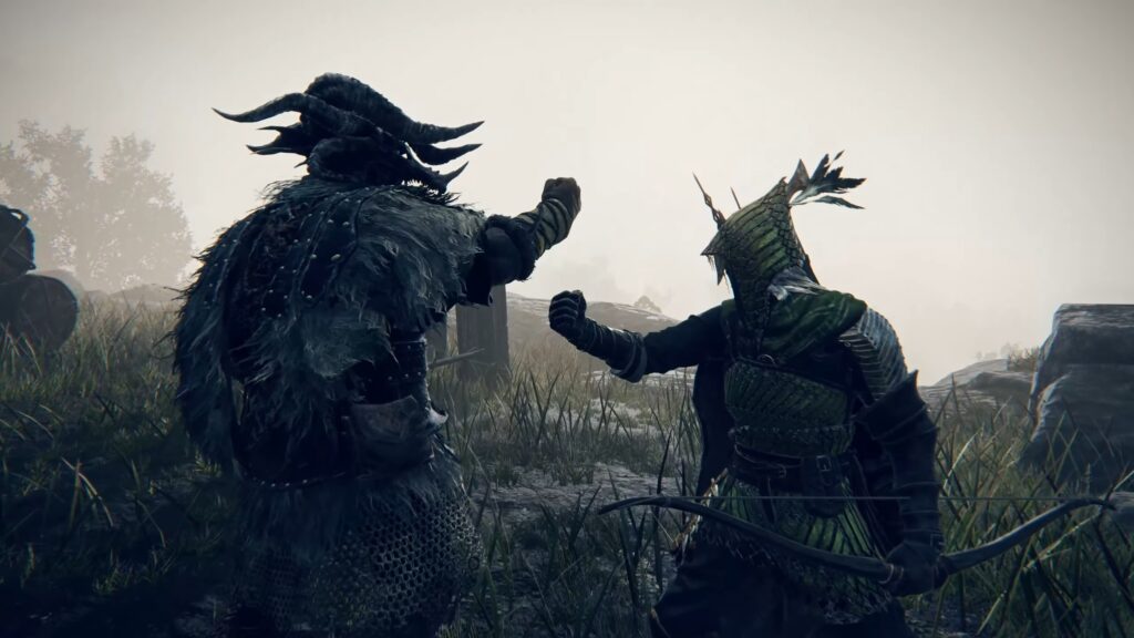 A duo team consisting of a Raider and an Ironeye in Elden Ring: Nightreign.