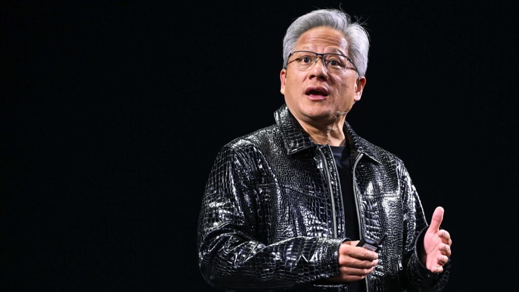 Nvidia CEO Jensen Huang addresses participants at the keynote of CES 2025 in Las Vegas, Nevada, on January 6, 2025.