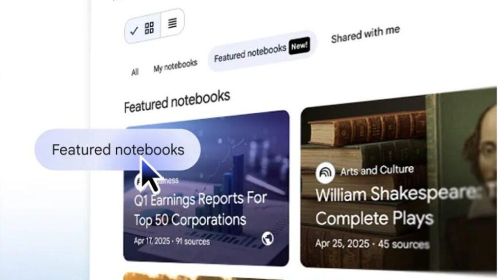 Screenshot of Google&apos;s NotebookLM featured notebooks page