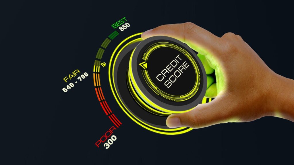 Credit score range depicted as a dial