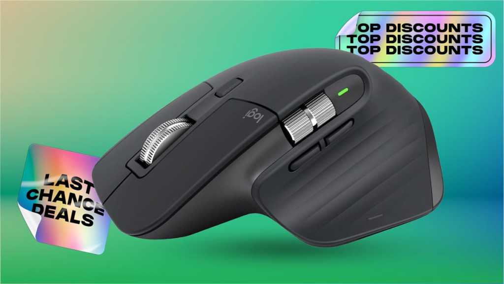 A close-up of the Logitech MX Master 3S Mouse in the graphite colorway