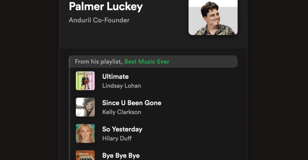 Spotify’s bad privacy settings just leaked Palmer Luckey’s bops Spotify’s bad privacy settings just leaked Palmer Luckey’s bops
