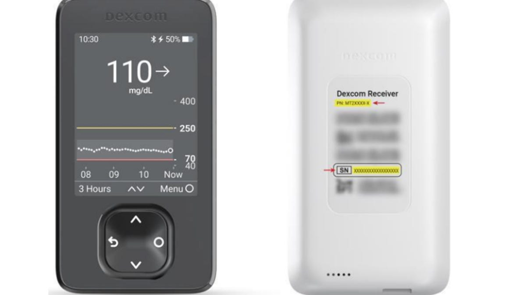 The Dexcom receiver front and back.