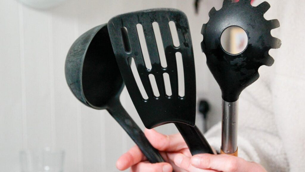 Black plastic kitchen utensils