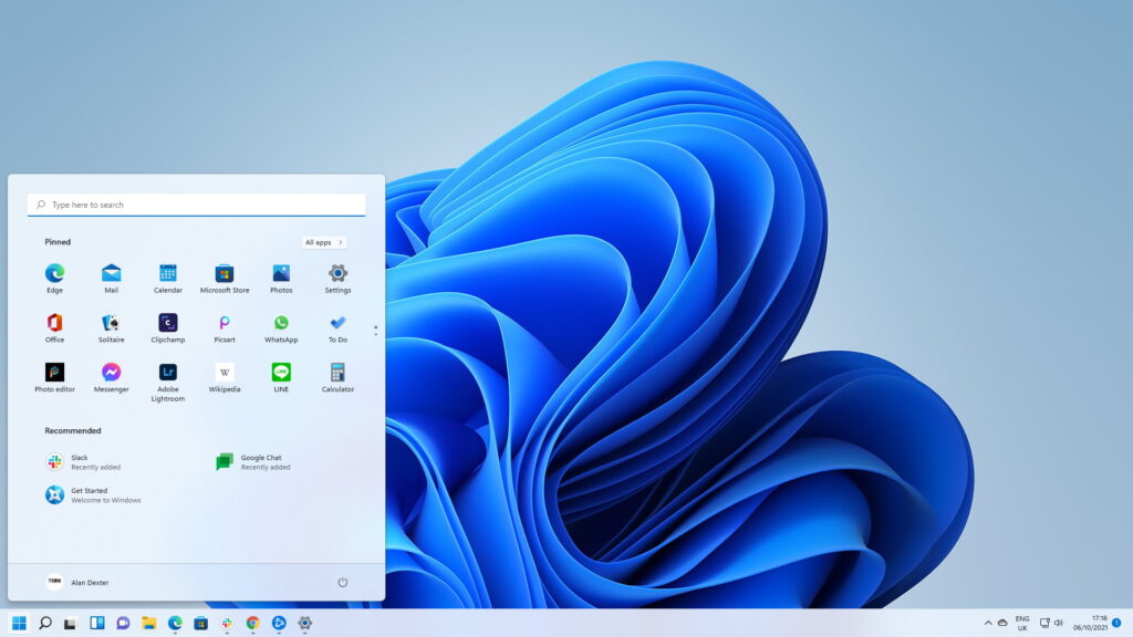 Windows 11 with the Start menu on the left
