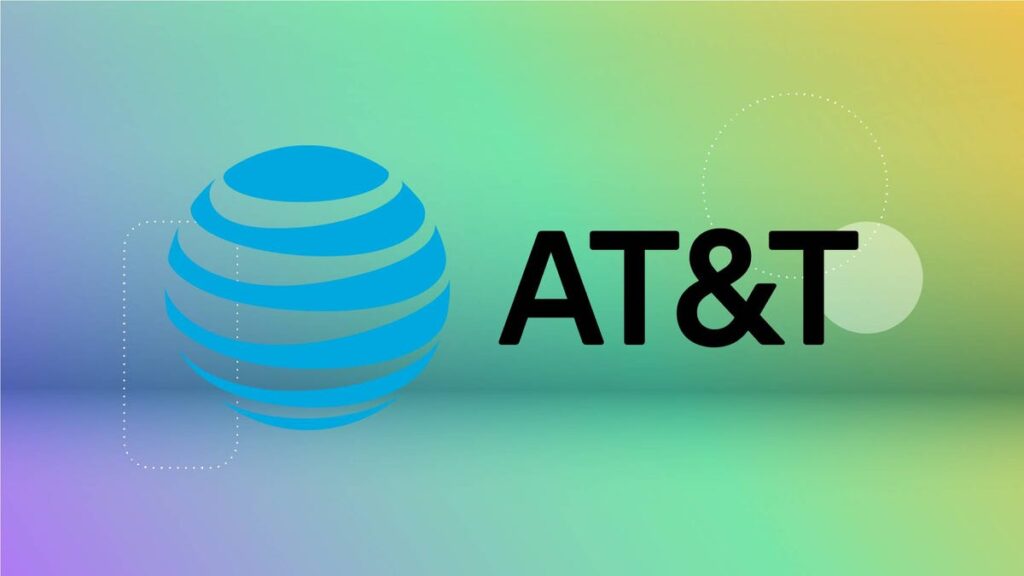 The AT&T logo against a green gradient CNET background.