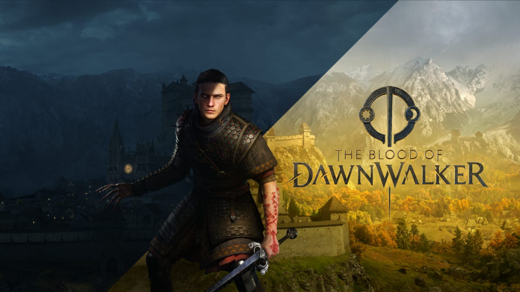 Game art showing a man holding a sword, half in shadow and half in light to denote his vampiric power.
