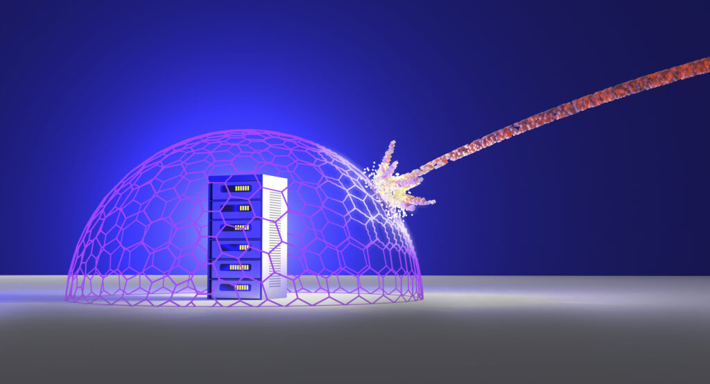 Abstract illustration of a firewall protecting servers