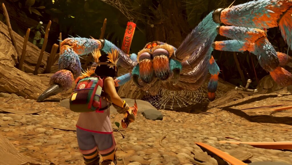 Hoops looking at the AXL Tarantula in Grounded 2