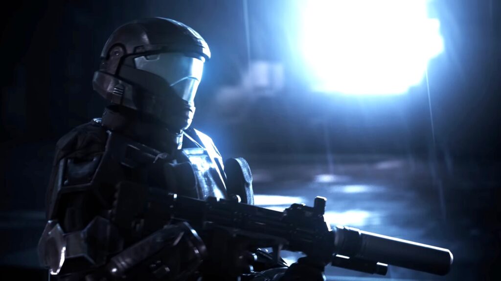 A screenshot of the upcoming Helldivers 2 x Halo ODST crossover coming to the co-op shooter.
