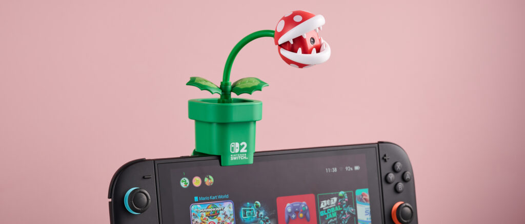 Hori Piranha Plant Camera for Nintendo Switch 2 mounted on the console