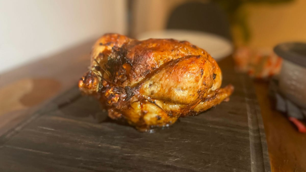 roasted chicken on cutting board