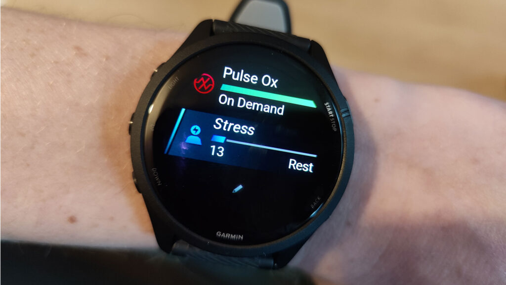 Garmin Forerunner 265 showing stress levels