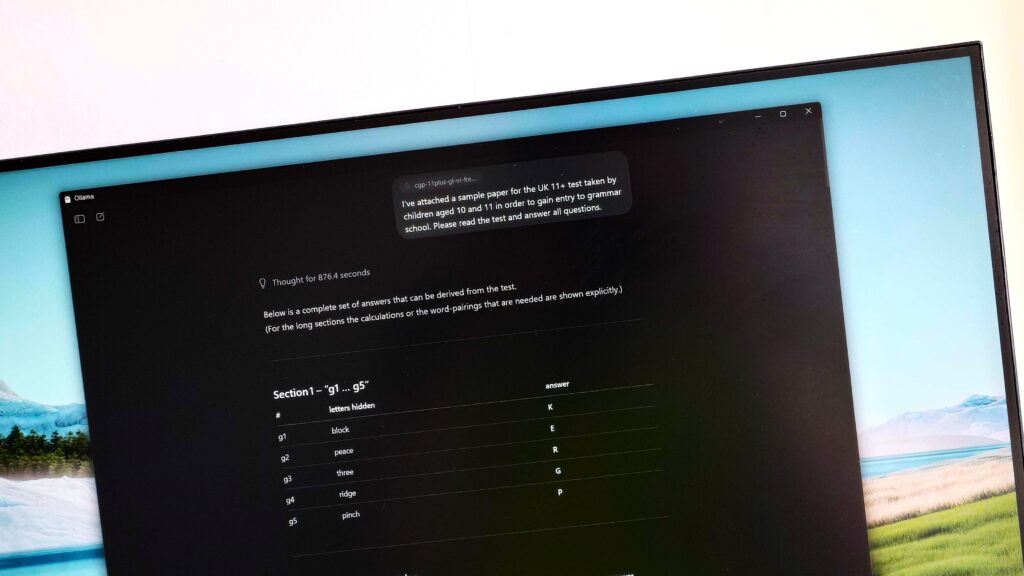 Asking the OpenAI gpt-oss:20b model to complete the UK 11+ test designed for 10 and 11 year old children.