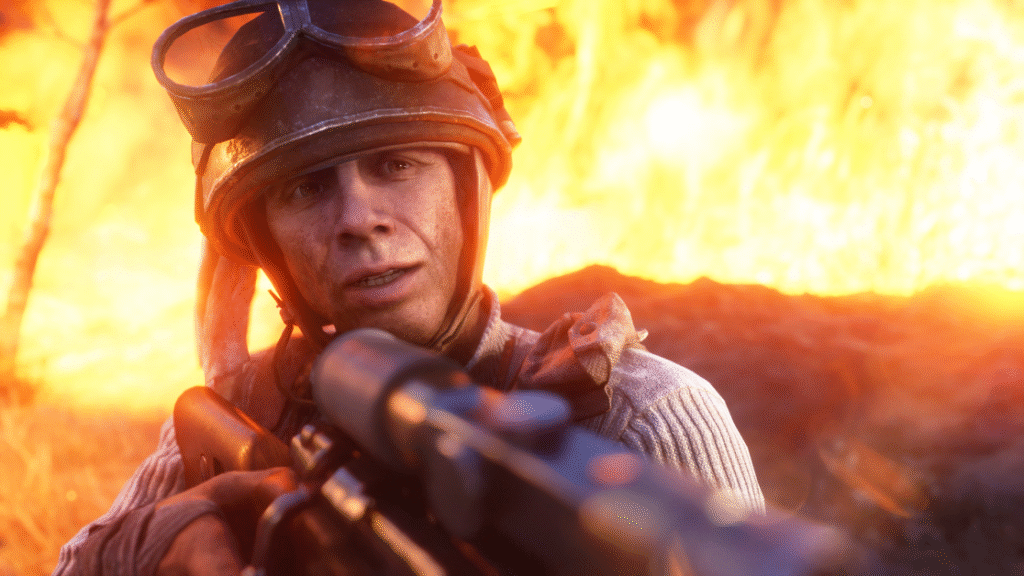 The best way to wait for Battlefield 6 is to finally play Battlefield 5, an underappreciated gem A sniper in front of a wall of fire.