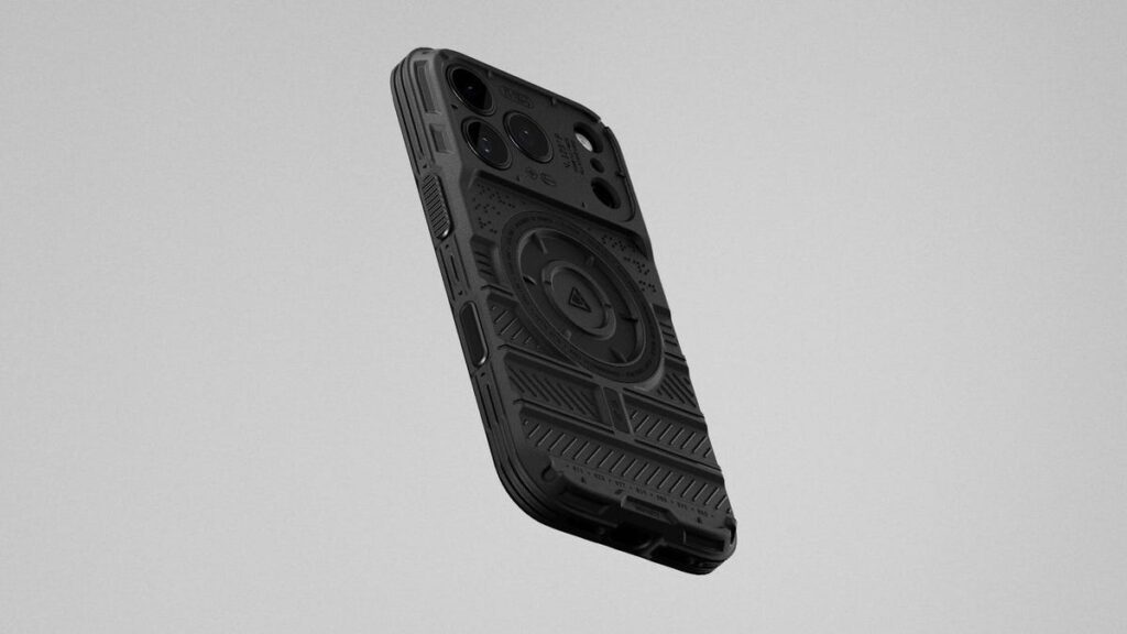 The black Dbrand tank case against a gray background.