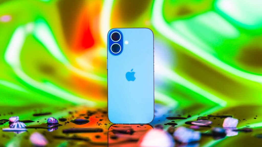 A blue Apple phone