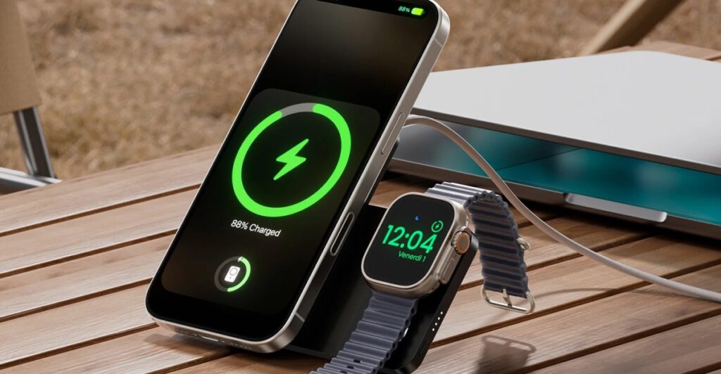 You can pivot this wireless smartphone power bank to charge an Apple Watch, too