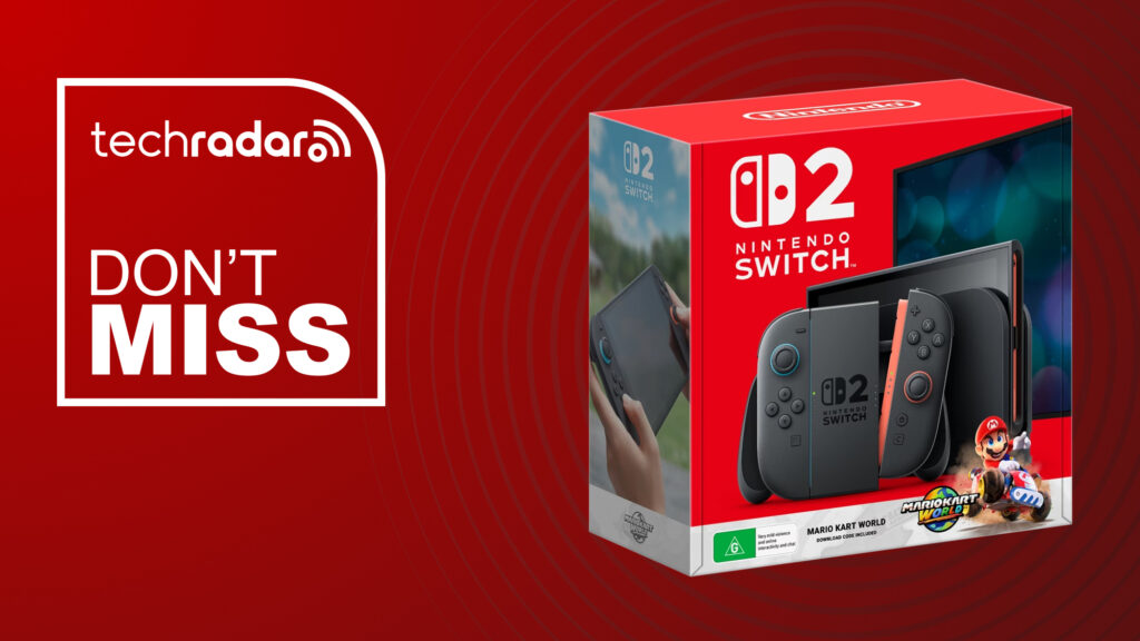 A Nintendo Switch 2 box on a red background