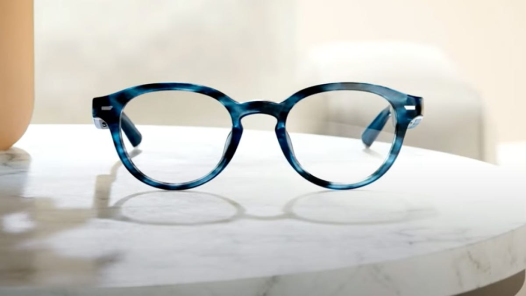 Amazon Echo Frames 2023 glasses on a marble countertop.