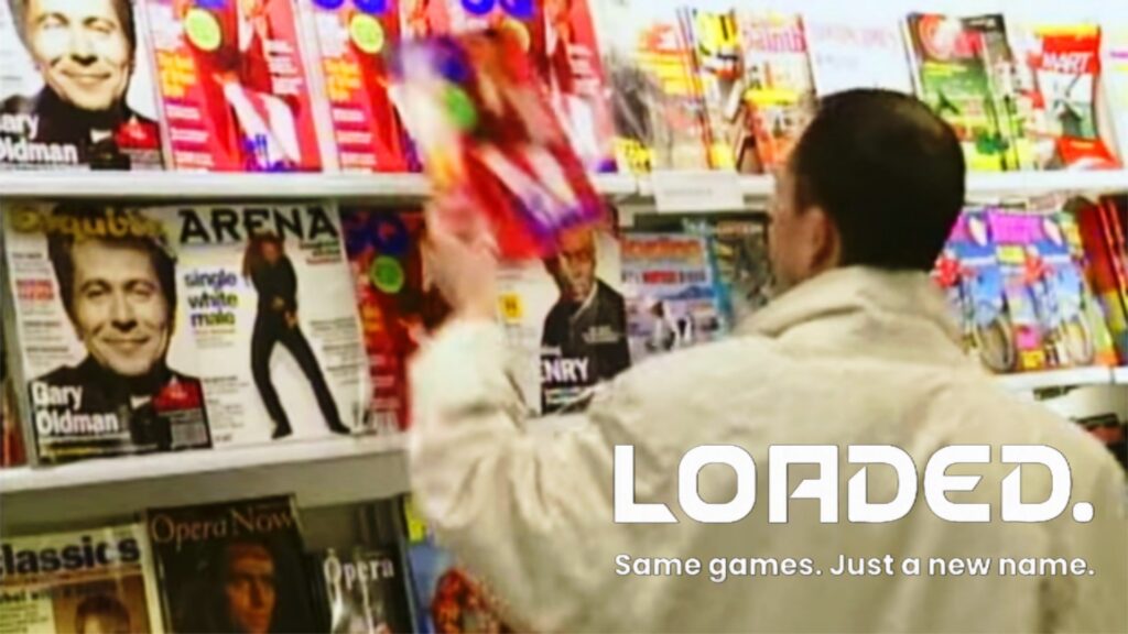 Man in beige jacket takes a magazine off a shelf