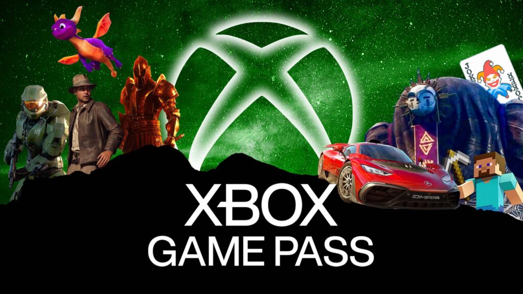 Former Xbox VP says Game Pass comes at a cost The Xbox logo coming up over a mountain with several characters around it. The words, "Xbox Game Pass" are below the Xbox logo.