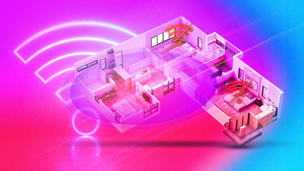 An illustration of an internet signal not going through a house.