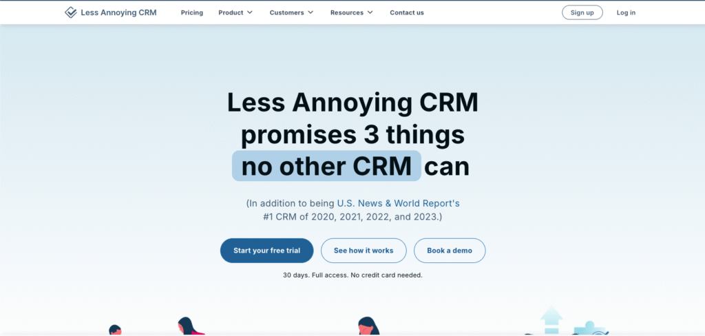 Screenshot from Less Annoying CRM website