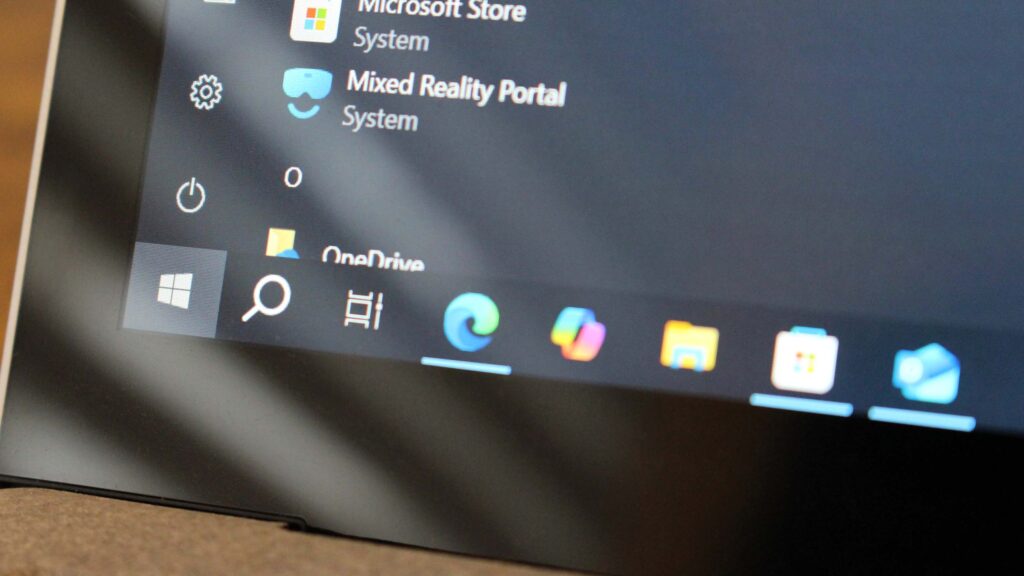 Windows 10 running on a laptop with desktop elements displayed on its screen