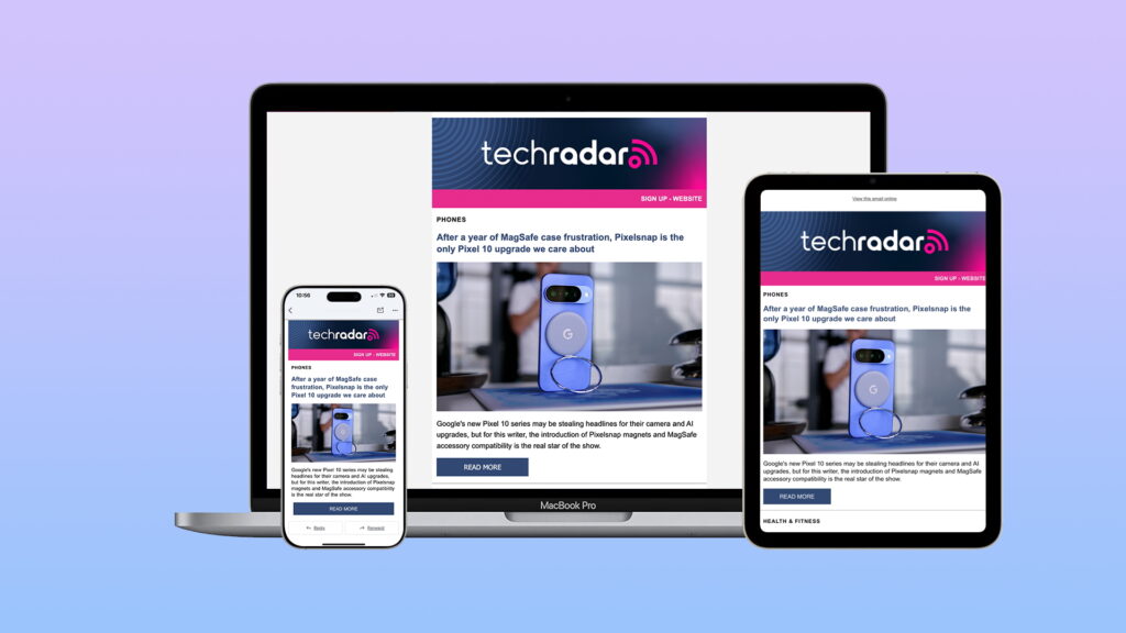 Previews of the TechRadar Australia newsletter on a laptop, tablet and phone