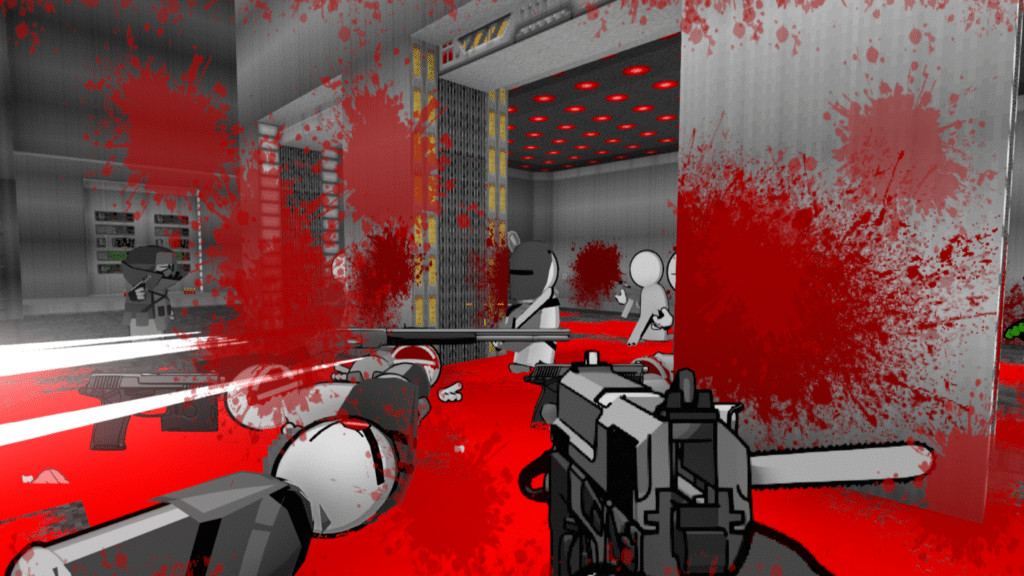 This Doom mod based on ye olde Flash animation series Madness is, fittingly, way slicker than it has any right to be Madness characters lie in a vast pool of blood at the player's feet.
