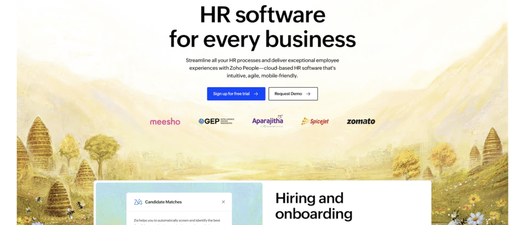 Zoho People website screenshot