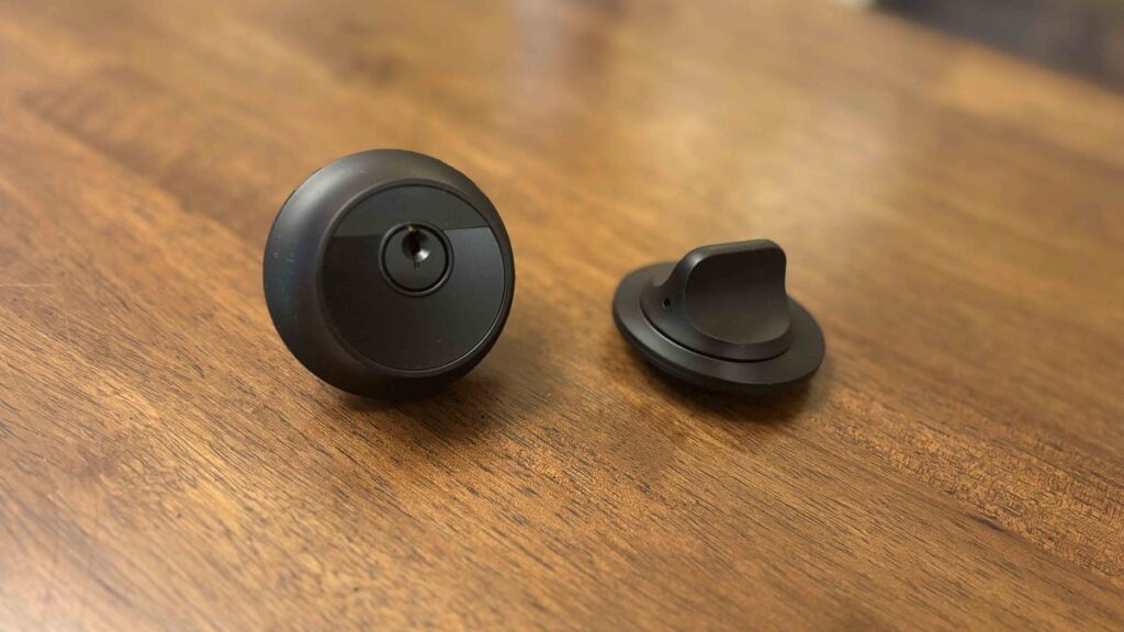 An installed Level Lock Pro on a wooden table.