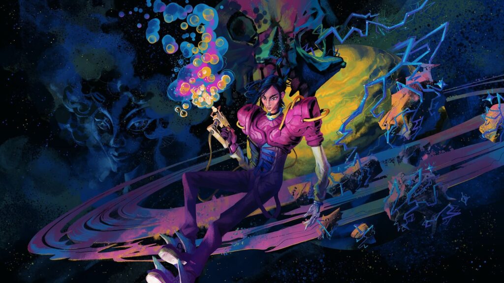 Key art for Ambrosia Sky showing the space witch Dalia