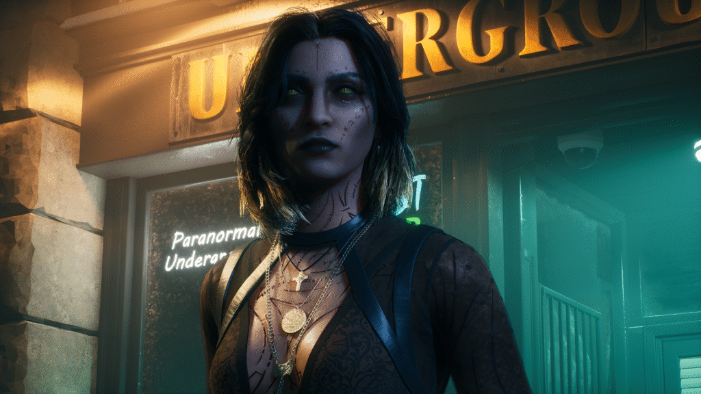 Phyre with snake-like eyes and facial tattoos added in the Halloween update