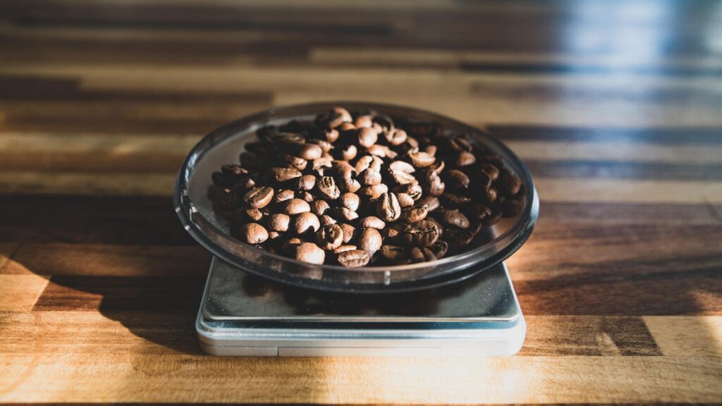 coffee beans on scale