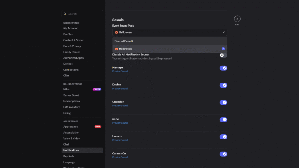 Discord sound notifications - Halloween pack showing