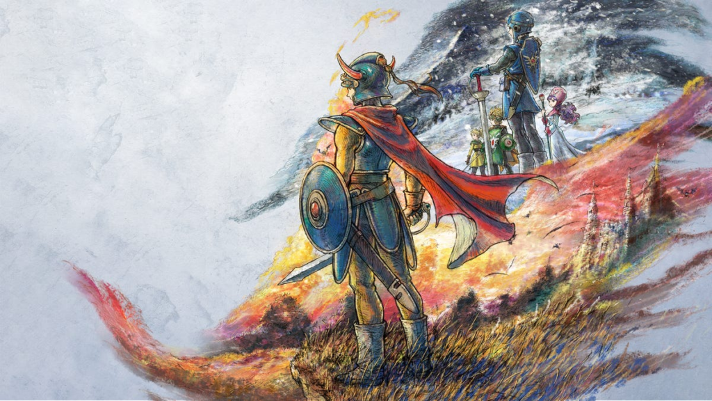 artwork for dragon quest 1 and 2 remake featuring the heroes from both games