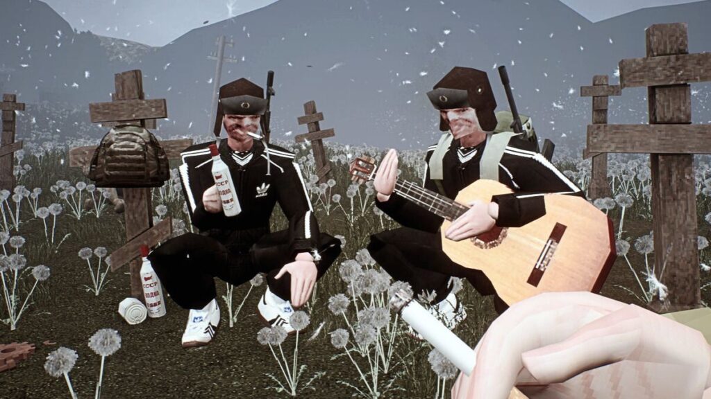 Five new Steam games you probably missed (October 27, 2025) A screenshot from Misery showing two men in tracksuits drinking vodka and playing guitar