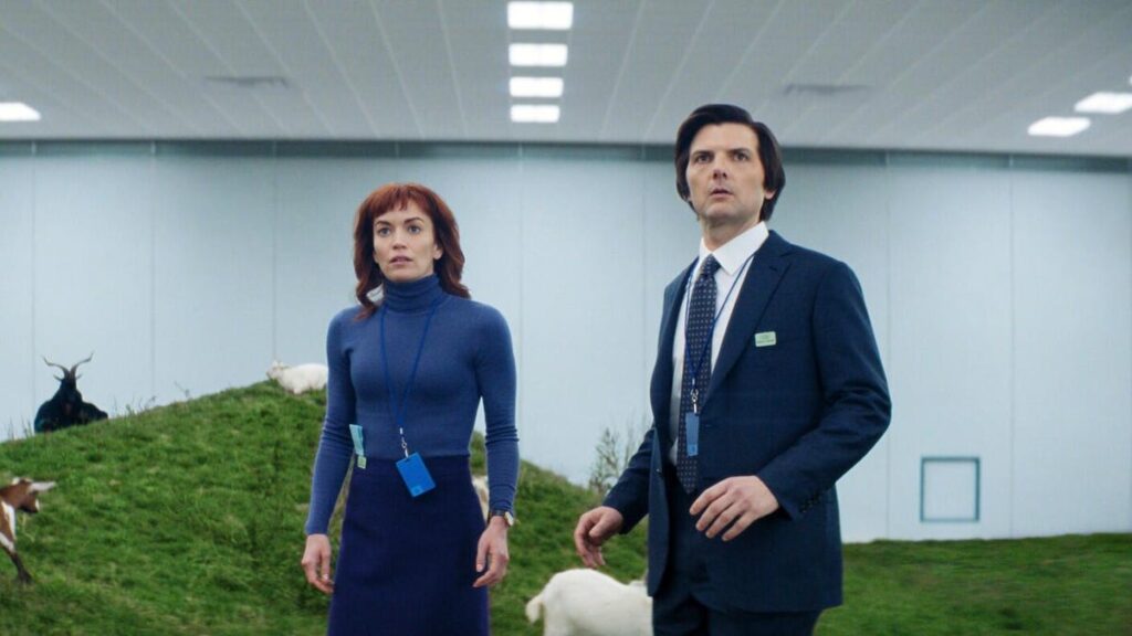 Britt Lower and Adam Scott in Severance.