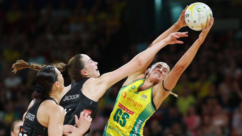 Sophie Garbin of Australia catching a pass during a Constellation Cup 2025 game between Australia and New Zealand