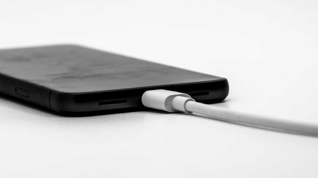 USB-C cable plugged into phone port