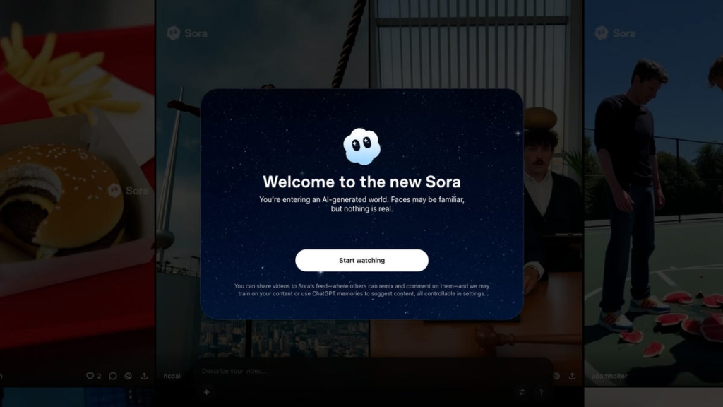 Screenshot of Sora.com that reads: Welcome to the new Sora.